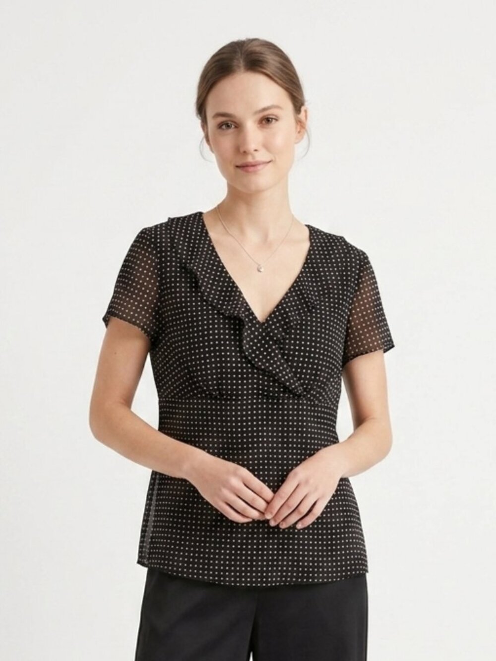 BIYAYCDA Blouse Black Tan Polka Dot Coquette Y2K  XL